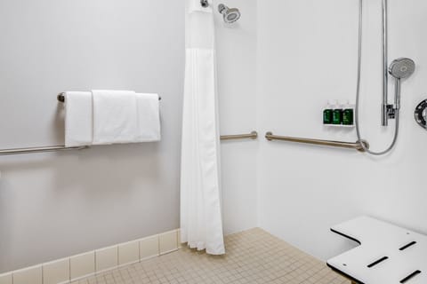 Combined shower/tub, free toiletries, hair dryer, towels