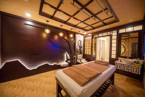 Sauna, spa tub, steam room, hot springs, body treatments