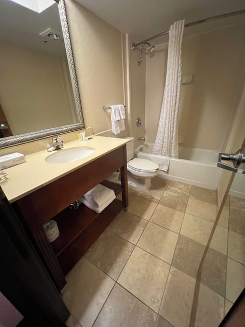 Studio Suite, 1 King Bed, Non Smoking | Bathroom | Combined shower/tub, hydromassage showerhead, free toiletries