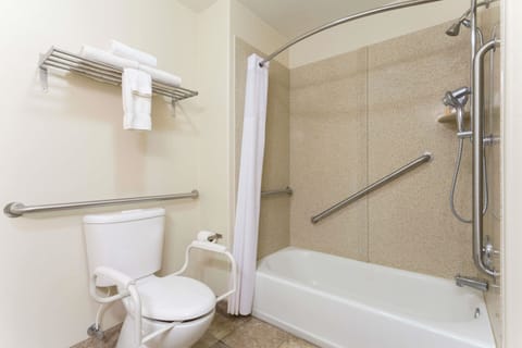 Room, 1 Queen Bed, Accessible | Bathroom | Combined shower/tub, free toiletries, hair dryer, towels