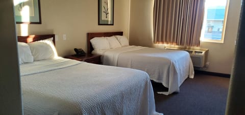 Standard Room, 2 Queen Beds | Desk, laptop workspace, blackout drapes, iron/ironing board