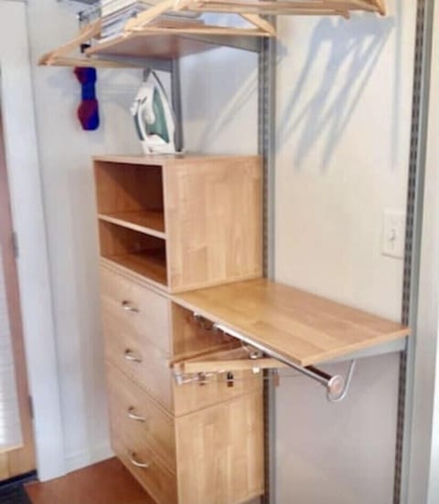 Small closet for hanging clothes, jackets including four draws