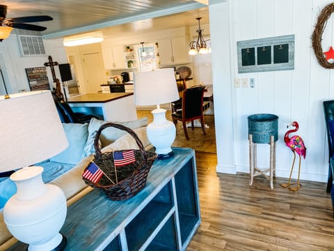 Stow your stuff in the cabinet in the entry!