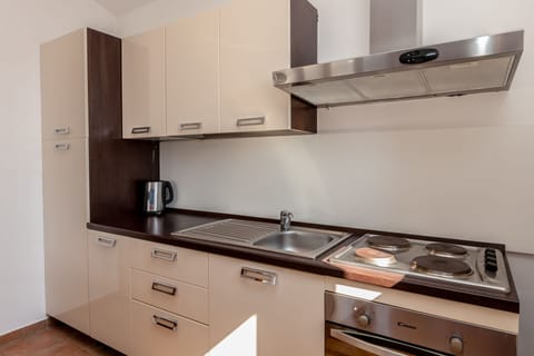 Superior Apartment, 2 Bedrooms | Private kitchen | Fridge, stovetop, electric kettle, highchair