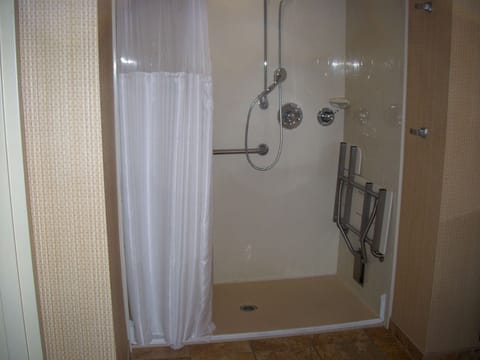 Suite, 1 King Bed, Accessible (Roll-in Shower) | Bathroom | Free toiletries, hair dryer, towels