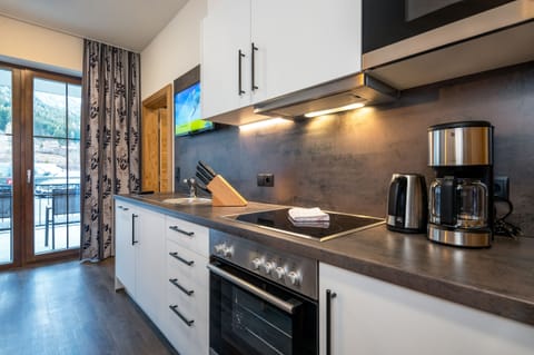 Classic Apartment | Private kitchen | Full-size fridge, microwave, oven, stovetop