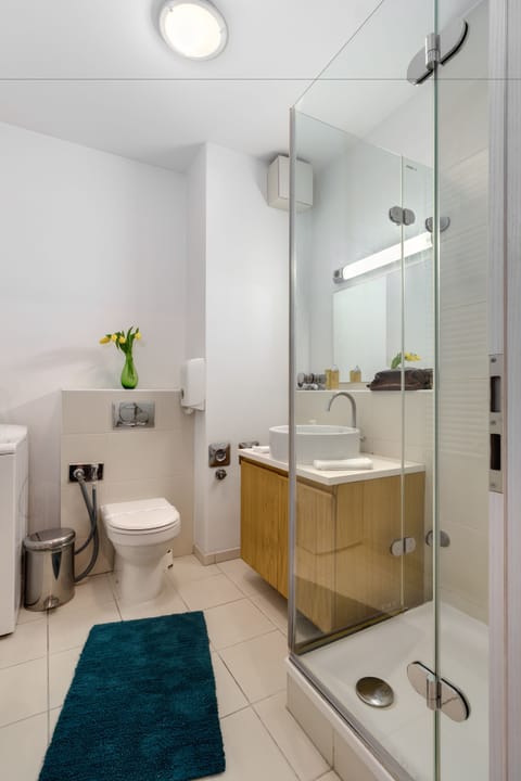 Superior Apartment, 1 Queen Bed | Bathroom | Shower, hair dryer, towels