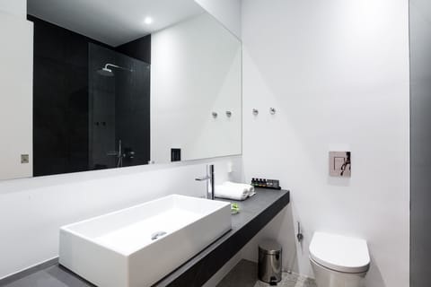 Junior Suite | Bathroom | Shower, rainfall showerhead, designer toiletries, hair dryer