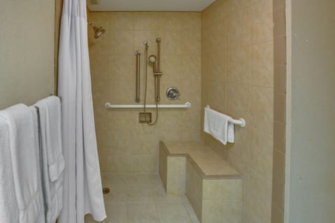 Combined shower/tub, hair dryer, towels