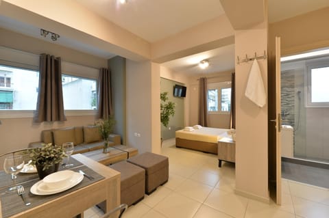 Deluxe Apartment | Living area | 40-inch flat-screen TV with satellite channels, TV, Netflix