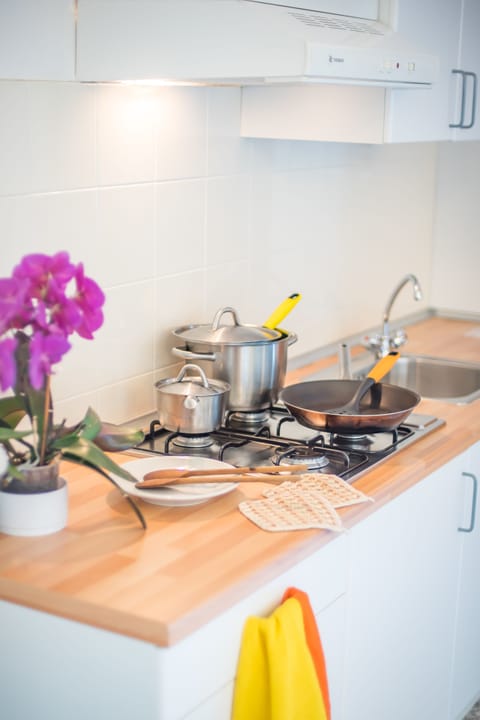 Apartment, 1 Queen Bed with Sofa bed, Garden View | Private kitchen | Full-size fridge, microwave, stovetop, espresso maker