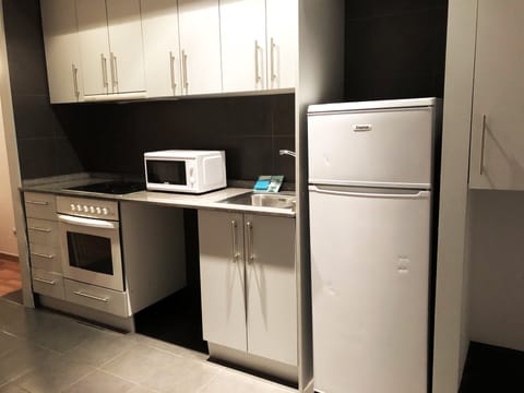 Full-size fridge, microwave, oven, stovetop