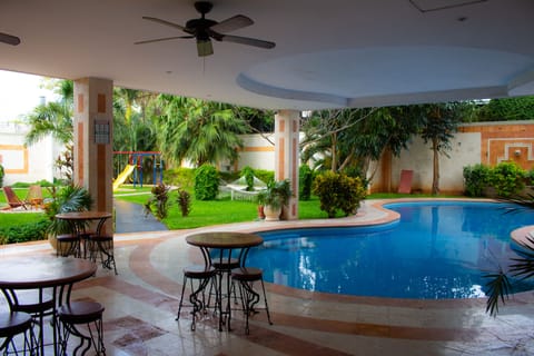 Indoor pool, outdoor pool, sun loungers