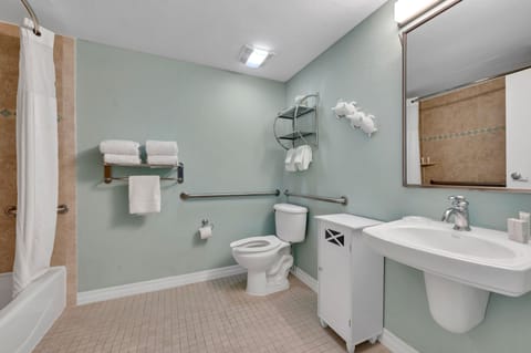 Standard Room, 1 Queen Bed, Accessible, City View | Bathroom | Hair dryer, bathrobes, towels