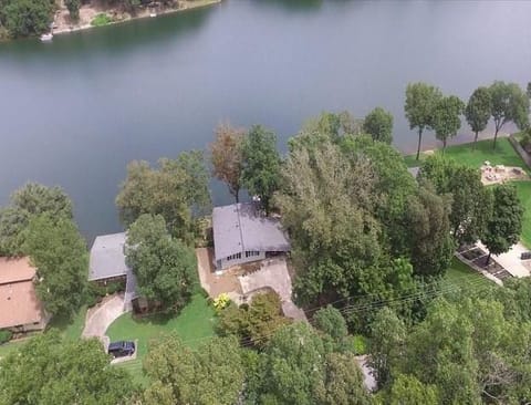 Arial view of Moon 
Dance Cottage on Lake Avalon