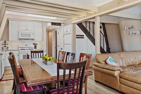 Dining table for eight; plus four TV trays if someone wants to sit elsewhere.