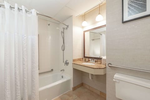 Suite, 1 King Bed, Jetted Tub | Bathroom | Combined shower/tub, free toiletries, hair dryer, towels