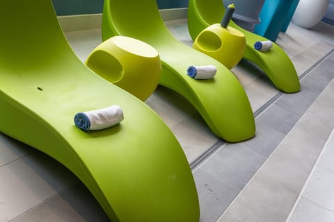 Indoor pool, open 9:00 AM to midnight, sun loungers