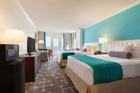 Room, 2 Queen Beds, Non Smoking, Partial Ocean View | Premium bedding, in-room safe, desk, blackout drapes