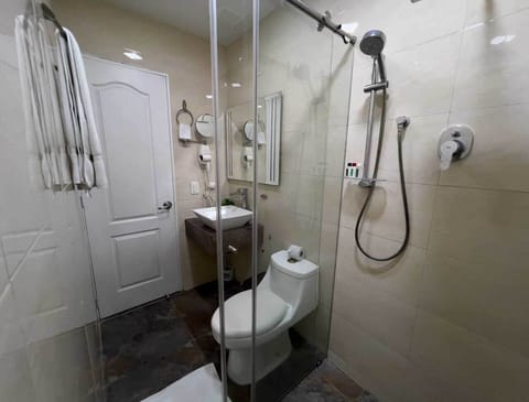 Comfort Double Room | Bathroom | Shower, rainfall showerhead, free toiletries, towels