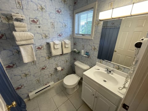 Room, 1 Queen Bed | Bathroom | Combined shower/tub, free toiletries, hair dryer, towels