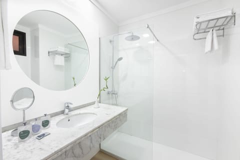 Combined shower/tub, hair dryer, bidet, towels