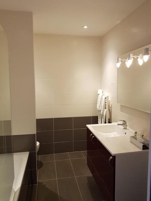 Combined shower/tub, free toiletries, hair dryer, towels