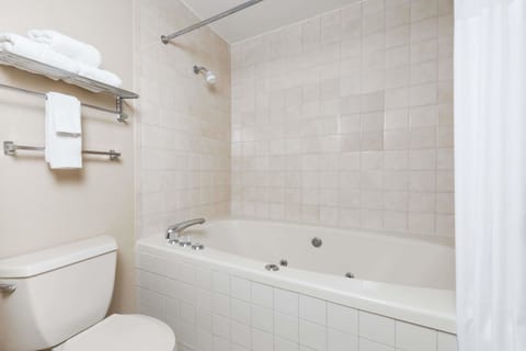 Combined shower/tub, hair dryer, towels