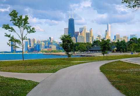 The lake shore is a short walk away.