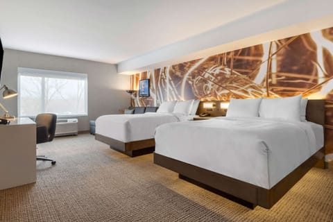 2 Queen Beds Suite with Sofa Sleeper | Premium bedding, in-room safe, desk, laptop workspace