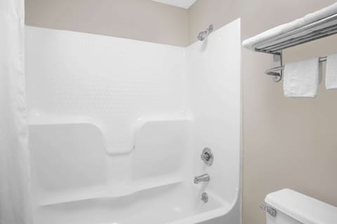 Combined shower/tub, hair dryer, towels