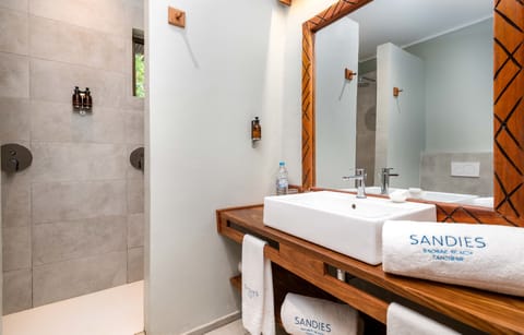 Beach Junior Suite | Bathroom | Shower, free toiletries, hair dryer, bidet