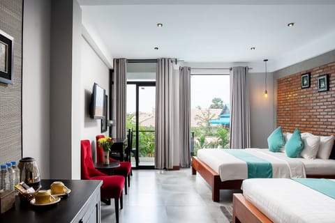 Family Quadruple Room, 1 Bedroom, Balcony, Pool View | Premium bedding, minibar, in-room safe, desk