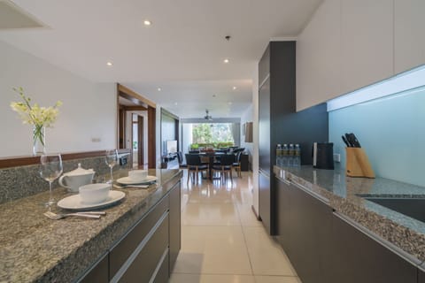 Two Bedroom Residence | Private kitchen | Full-size fridge, microwave, stovetop, electric kettle