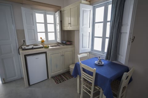 Fridge, oven, electric kettle, cookware/dishes/utensils