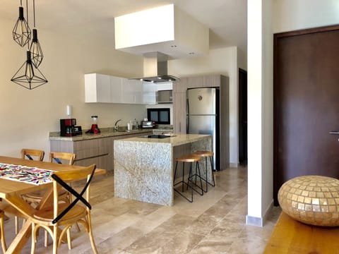 Family Apartment, 2 Bedrooms, Non Smoking, Pool View | Private kitchen | Fridge, microwave, oven, stovetop