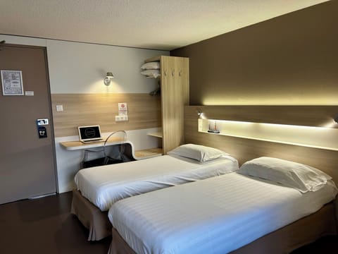 Room, 2 Twin Beds | Desk, laptop workspace, blackout drapes, iron/ironing board