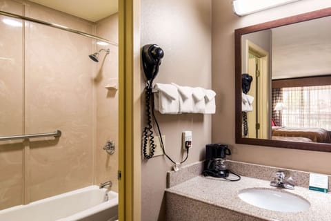 Combined shower/tub, hair dryer, towels