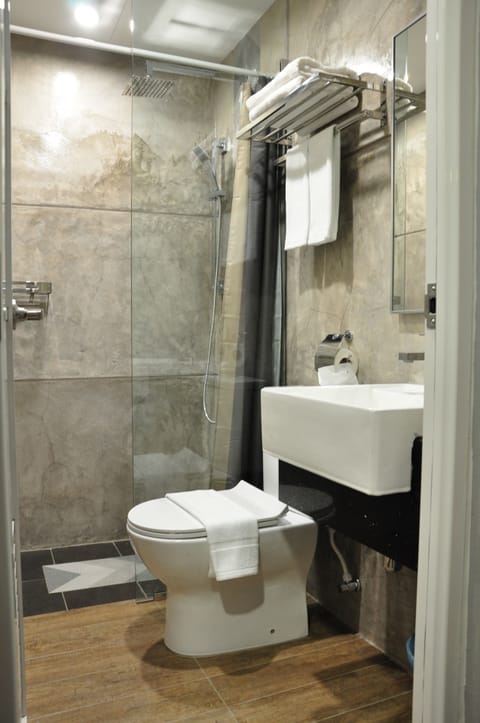 Shower, free toiletries, hair dryer, bidet