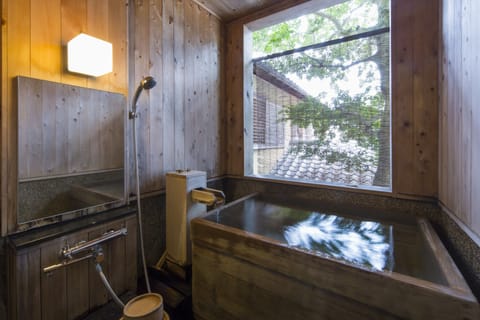 Main Building BOTAN - Japanese Western style Room with Partial Open-air Hot Spring Bath | Bathroom | Separate tub and shower, deep soaking tub, free toiletries, hair dryer