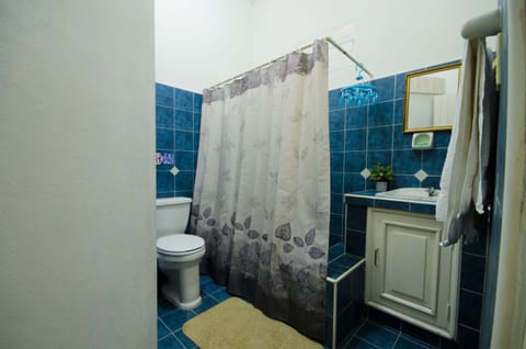 Economy Double Room, 1 Bedroom, Patio, Pool View | Bathroom | Combined shower/tub, rainfall showerhead, designer toiletries