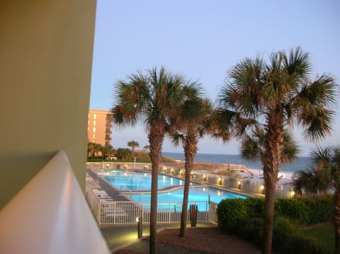 The swimming pools in the early evening.