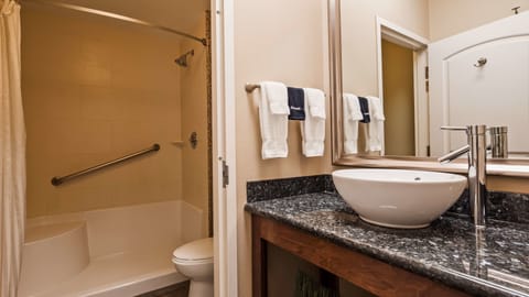 Suite, 1 Queen Bed, Non Smoking (Walk-in Shower) | Bathroom | Combined shower/tub, designer toiletries, hair dryer, towels