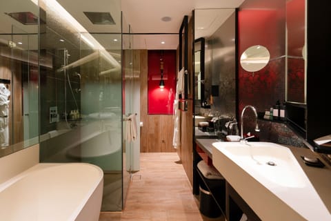Room, 1 King Bed, View, Tower | Bathroom | Separate tub and shower, rainfall showerhead, hair dryer, bathrobes