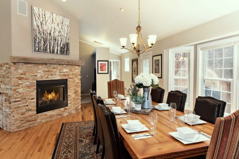 Dining room with fireplace