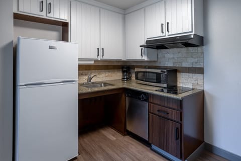 Studio Suite, 1 King Bed, Accessible, Kitchen (Accessible Tub) | Private kitchen | Full-size fridge, microwave, stovetop, dishwasher