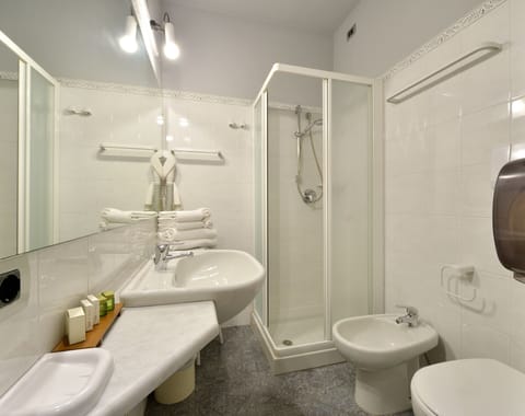 Shower, free toiletries, hair dryer, bidet