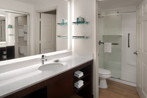 Combined shower/tub, hair dryer, towels