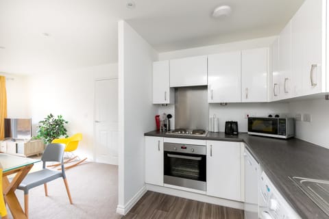 Deluxe Apartment | Private kitchen | Fridge, microwave, oven, stovetop