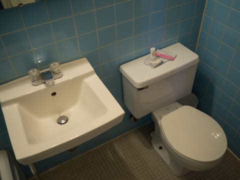 Combined shower/tub, free toiletries, towels